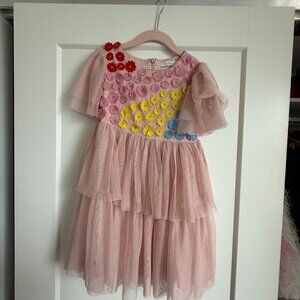 Mini Boden Kids' 3D Appliqué Tiered Tulle Dress 5 -6 Girls